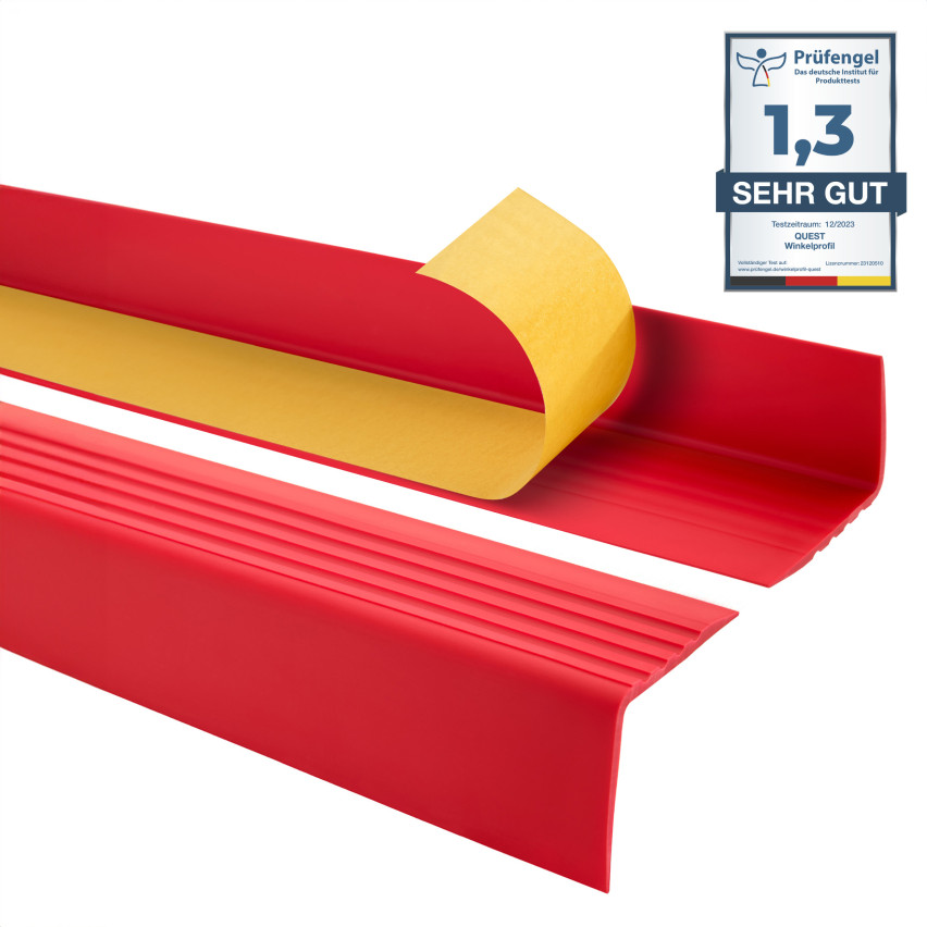 Treppenkantenprofil Selbstklebend 50x42 mm, Treppenprofil PVC für Treppenstufen, Treppenkantenschutz mit Rillen, Antirutsch, RGP, rot