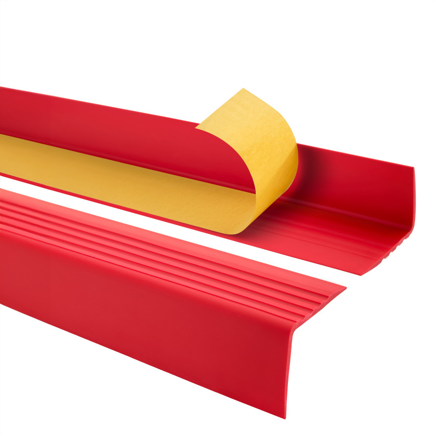 Treppenkantenprofil Selbstklebend 50x42 mm, Treppenprofil PVC für Treppenstufen, Treppenkantenschutz mit Rillen, Antirutsch, RGP, rot