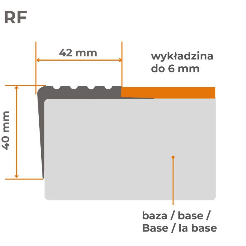 Treppenkantenprofil 42x40 mm, 150 cm, beige, Treppenprofil PVC für Treppenstufen, Treppenkantenschutz mit Rillen, Antirutsch, RF