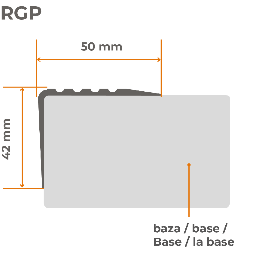 Treppenkantenprofil 50x42 mm, Treppenprofil PVC für Treppenstufen, Treppenkantenschutz mit Rillen, Antirutsch, RGP, gelb, 150 cm
