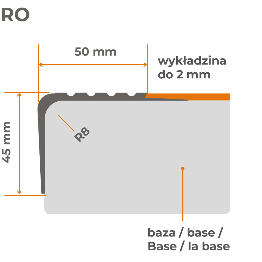 Treppenkantenprofil 50x45 mm, 150 cm, schwarz, Treppenprofil PVC für Treppenstufen, Treppenkantenschutz mit Rillen, Antirutsch, RO