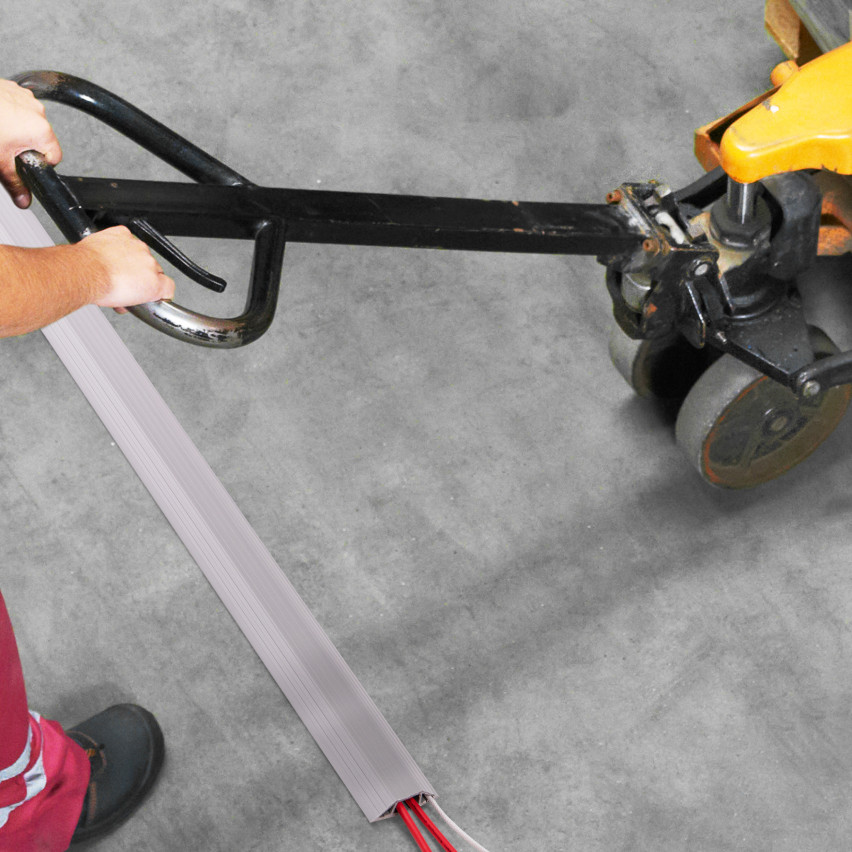 Kabelkanal PVC Kabelbrücke Boden, Stolperschutz, 3 Kanäle, Trapezförmig, Zuschneidbar , dunkelgrau, 200 cm