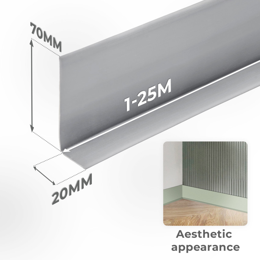 Weichsockelleiste ohne Klebeband 70x20 mm, PVC Sockelleiste, Breite Knickleiste für Wände, Boden, Flexibel, Dekorativ, UV-beständig, olive