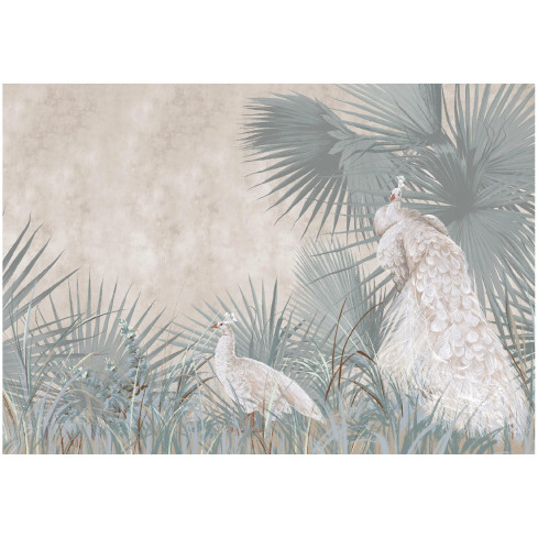 Pfau Blätter auf Beton Vögel für Schlafzimmer Wohnzimmer Tapete 300X210