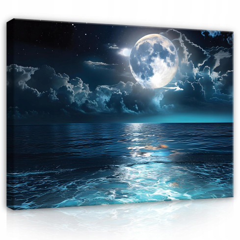Wandtafel Gemälde Mond Mond Nacht Meer Schlafzimmer Schlafzimmer modern Wohnzimmer 120x80