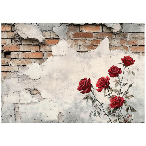 Fototapete Ziegelsteine Blumen Gips Schlafzimmer Wohnzimmer Tapete Vlies 350X250