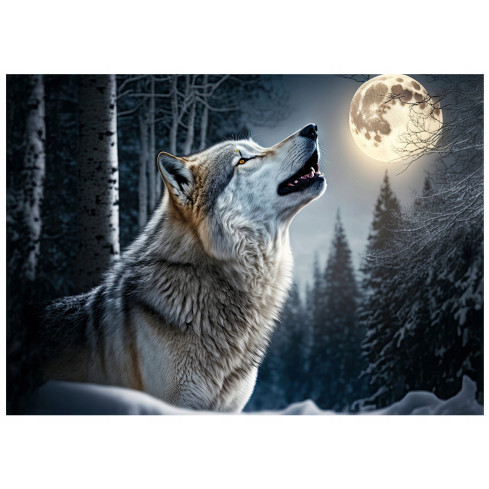 Fototapete Wolf Wald Mond Nacht für Schlafzimmer Wohnzimmer Tapete 400X280