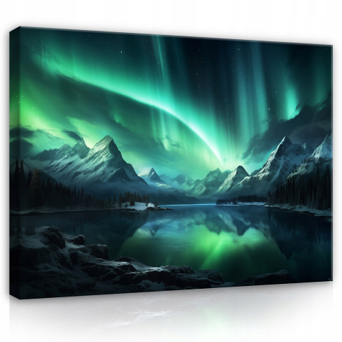 Gemälde Aurora Berge Türkis Natur auf Leinwand Wand Schlafzimmer Wohnzimmer 120x80