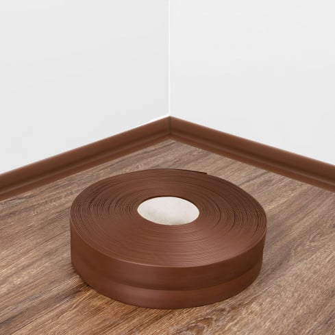 Weichsockelleiste selbstklebend 32x23 mm, flexible Wandabschlussleiste für Küche und Bad, Bodenleiste aus PVC, Dichtungsband, Dunkelbraun