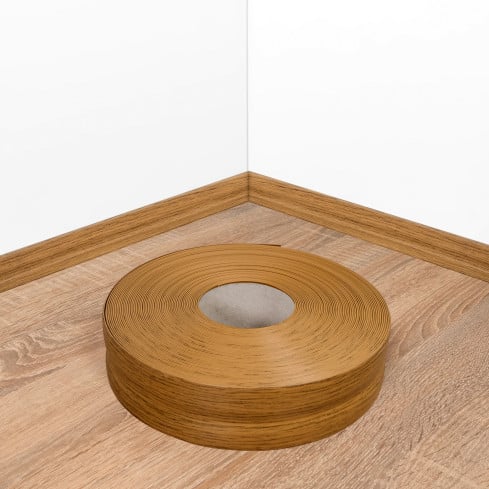 Weichsockelleiste selbstklebend 32x23 mm, flexible Wandabschlussleiste für Küche und Bad, Bodenleiste aus PVC, Dichtungsband, Eiche