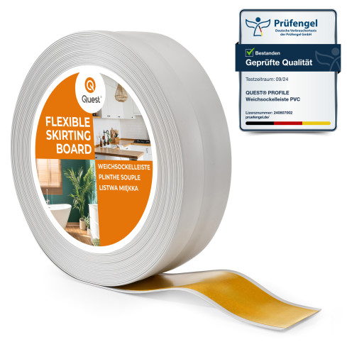 Weichsockelleiste selbstklebend 32x23 mm, flexible Wandabschlussleiste für Küche und Bad, Bodenleiste aus PVC, Dichtungsband, Hellgrau