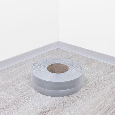Weichsockelleiste selbstklebend 32x23 mm, flexible Wandabschlussleiste für Küche und Bad, Bodenleiste aus PVC, Dichtungsband, Hellgrau