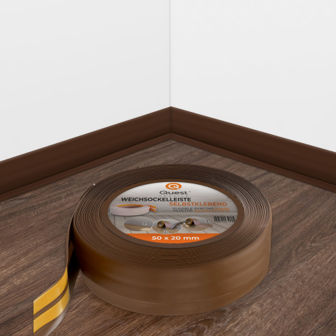 Weichsockelleiste selbstklebend 50x20 mm, flexible Wandabschlussleiste für Küche und Bad, Bodenleiste aus PVC, Dichtungsband, Dunkelbraun