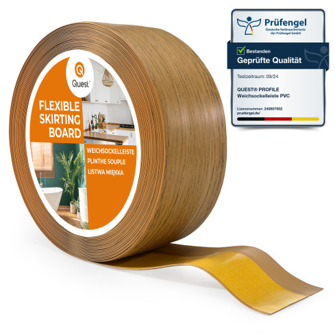 Weichsockelleiste selbstklebend 50x20 mm, flexible Wandabschlussleiste für Küche und Bad, Bodenleiste aus PVC, Dichtungsband, Eiche
