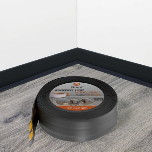 Weichsockelleiste selbstklebend 50x20 mm, flexible Wandabschlussleiste für Küche und Bad, Bodenleiste aus PVC, Dichtungsband, Graphit