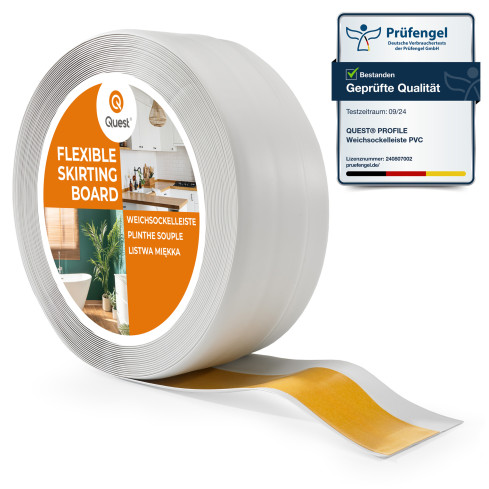 Weichsockelleiste selbstklebend 50x20 mm, flexible Wandabschlussleiste für Küche und Bad, Bodenleiste aus PVC, Dichtungsband, Hellgrau