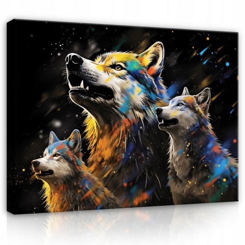 ABSTRACT WOLVES ABSTRACT WALKING WALL IMAGE BLACK FOR SITTING ROOM 60x40