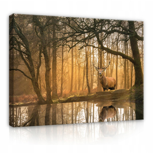 Bild Leinwand Hirsche Wald Bäume Schlafzimmer 100x70