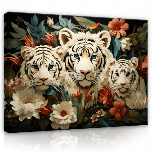 Gemälde TIGRINE ANIMAL FLOWERS On Canvas Wand für Schlafzimmer Wohnzimmer 100x70