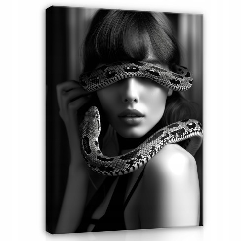 Wandtafel Gemälde schwarz und weiß Frau Schlange für Wohnzimmer Schlafzimmer 60x40