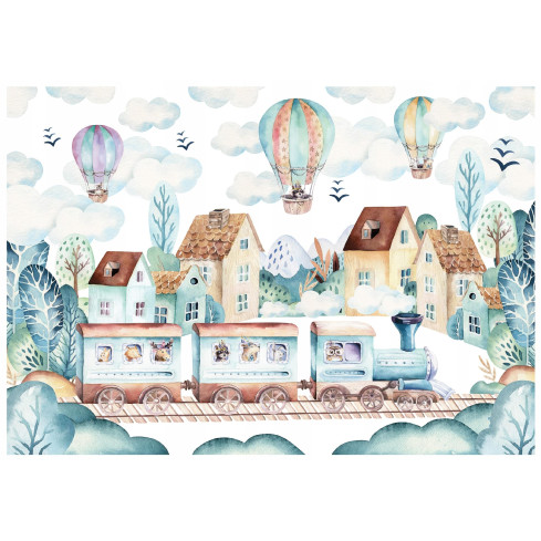 Kinder Skandinavisch Zug Luftballons Tapete 350X250