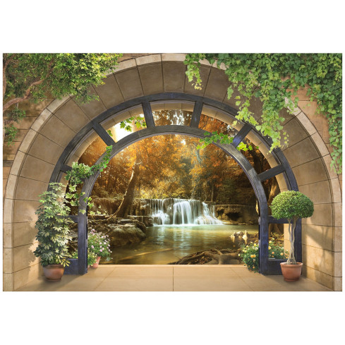 Fototapete 3D Fenster Wasserfall für Schlafzimmer Wohnzimmer Vliestapete 250X175